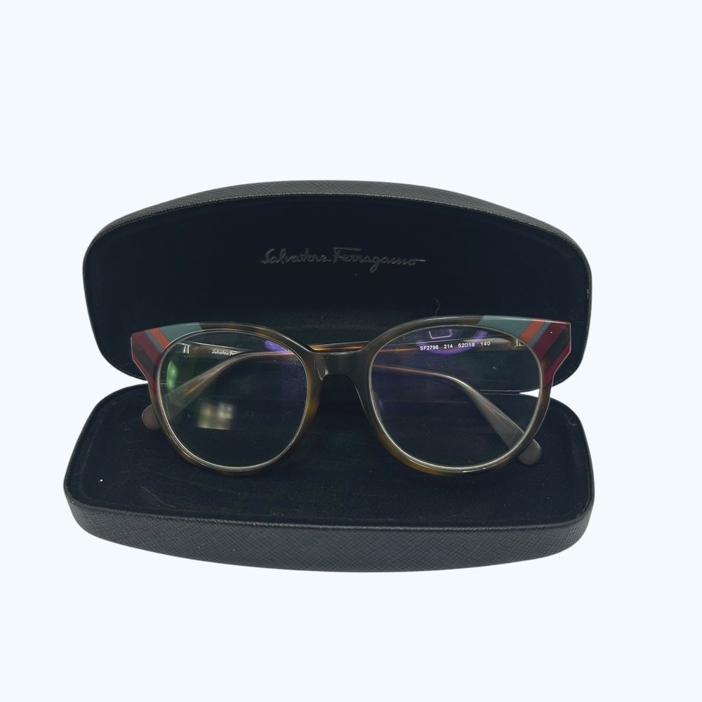 Salvatore Ferragamo Dark Academia Tortoise Eyeglasses SF2796 Brown Striped Italy